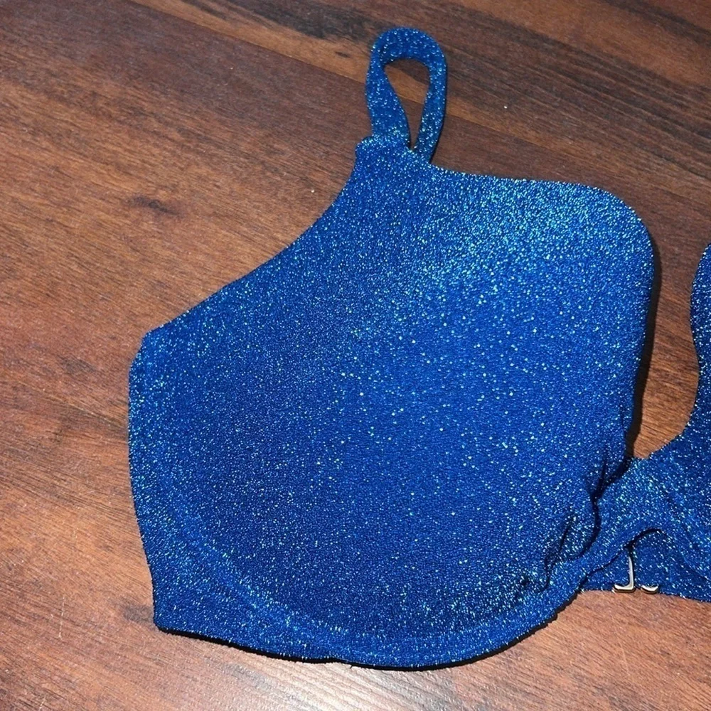VS Swim Shimmer Icon Push-Up Bikini Top size 36DDD blue sparkle underwire